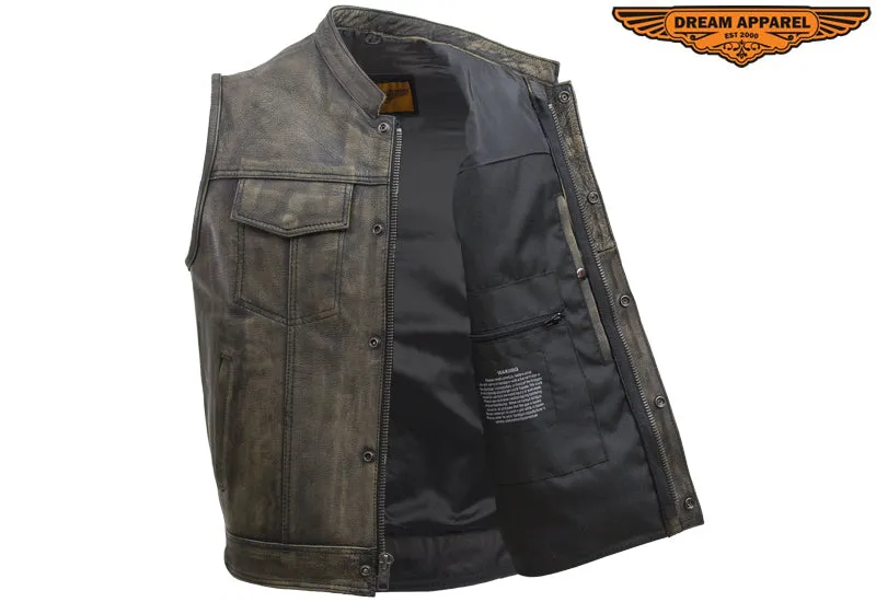 Dream Apparel Men's SOA Style Motorcycle Club Vest Distressed Brown Leather