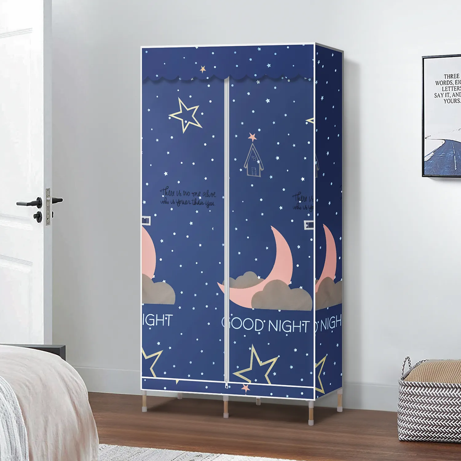 Fabric Portable Wardrobe Closet Organizer - Moon Pattern