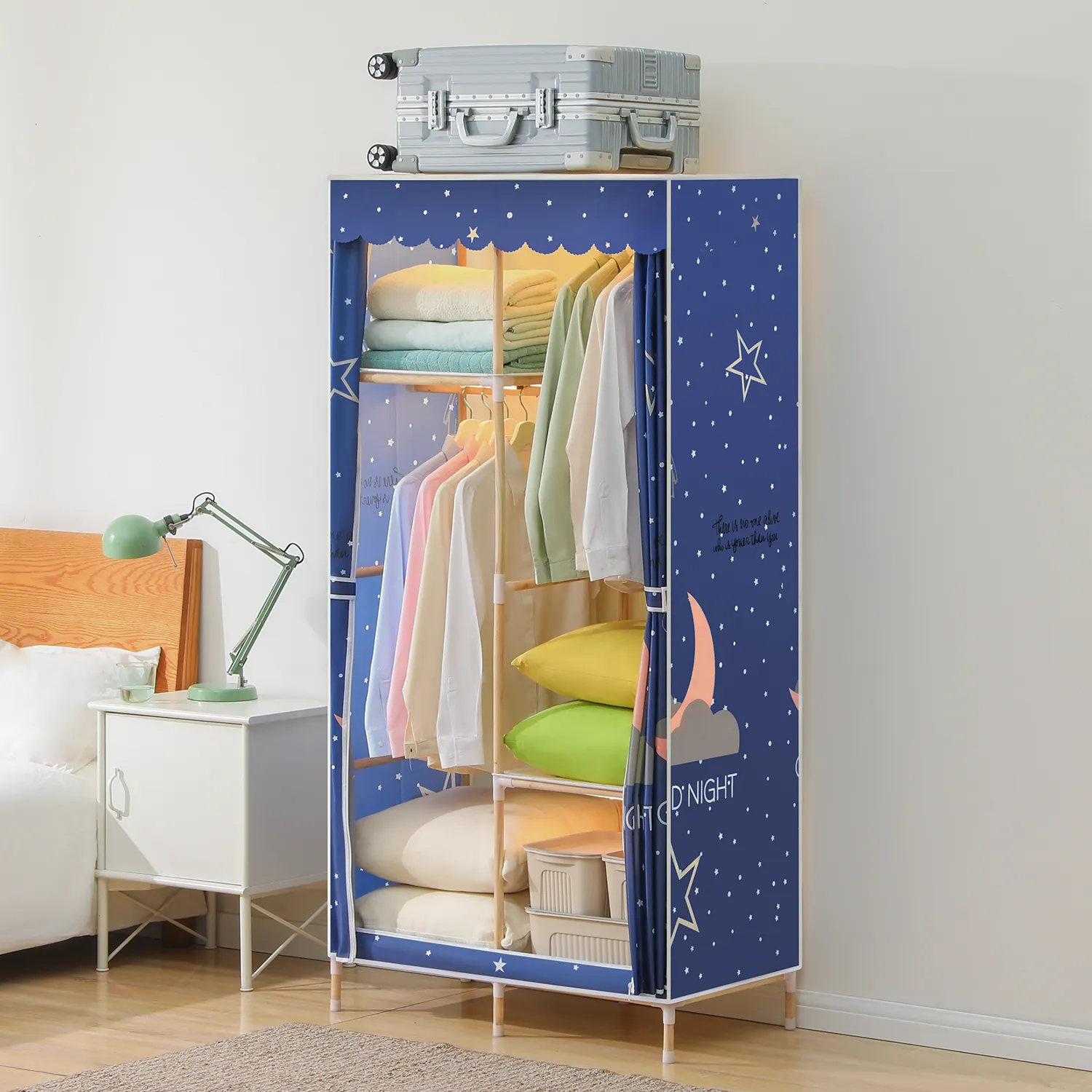 Fabric Portable Wardrobe Closet Organizer - Moon Pattern