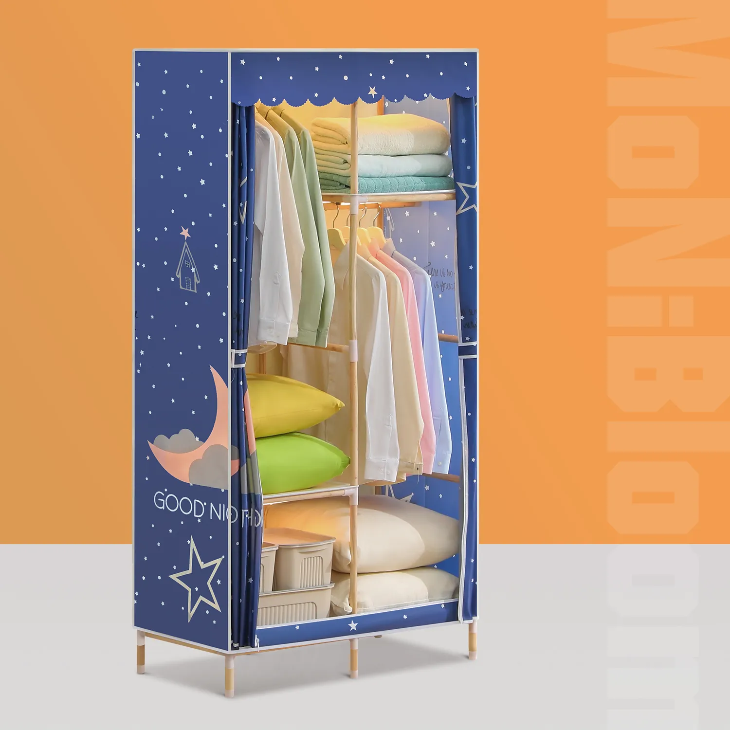 Fabric Portable Wardrobe Closet Organizer - Moon Pattern