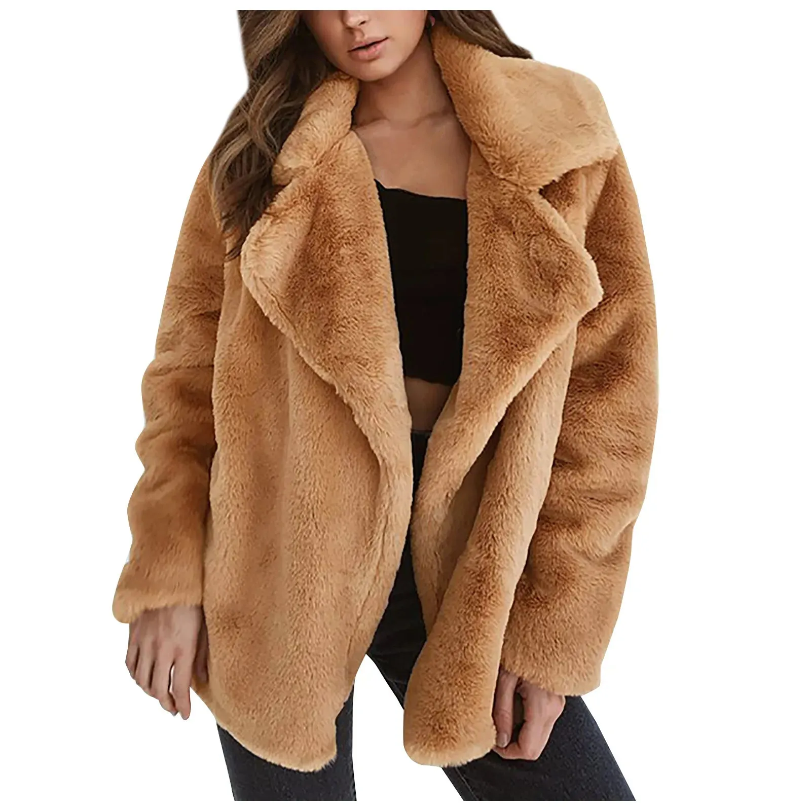 Fur Jackets Turn Down Collar Outwear Casual Female Pink Black Light Brown Coat