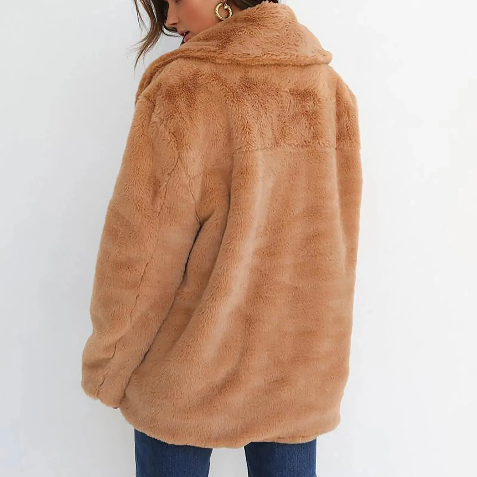 Fur Jackets Turn Down Collar Outwear Casual Female Pink Black Light Brown Coat