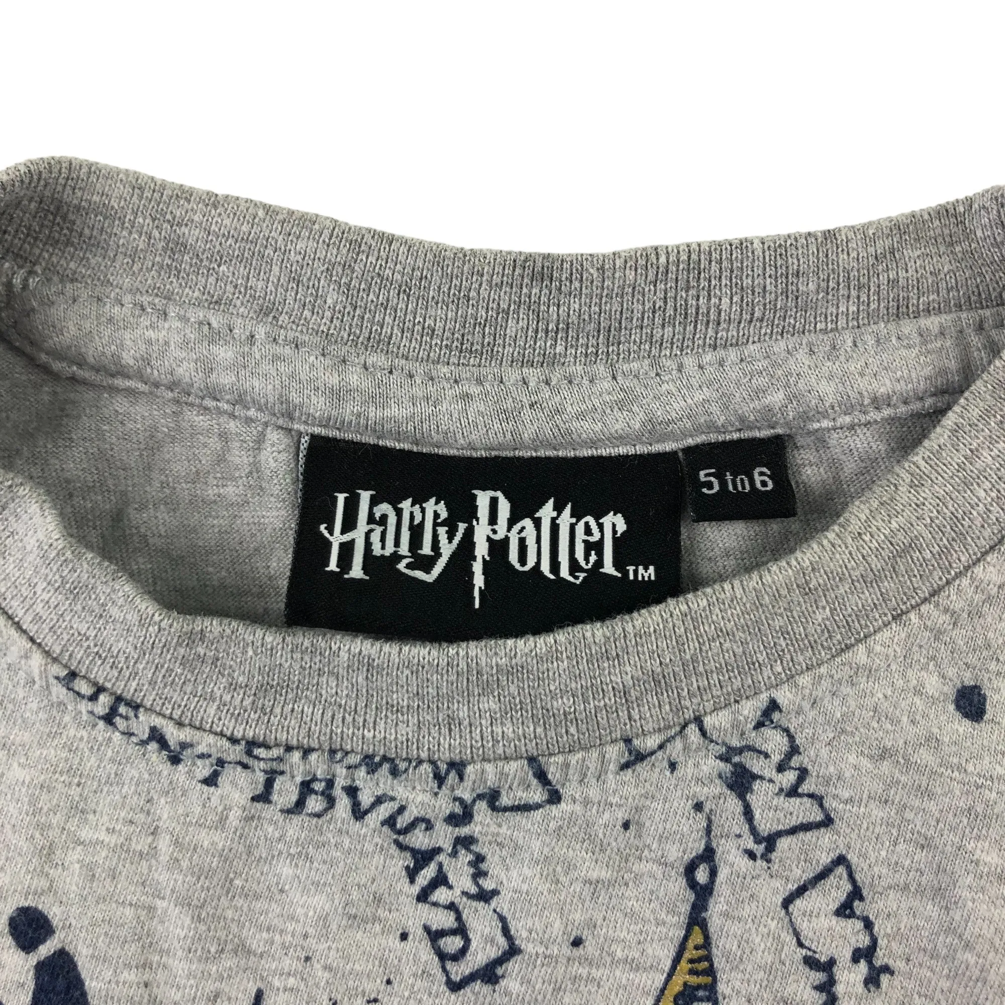 Harry Potter t-shirt 5-6 years grey and navy Marauders Map print short sleeve