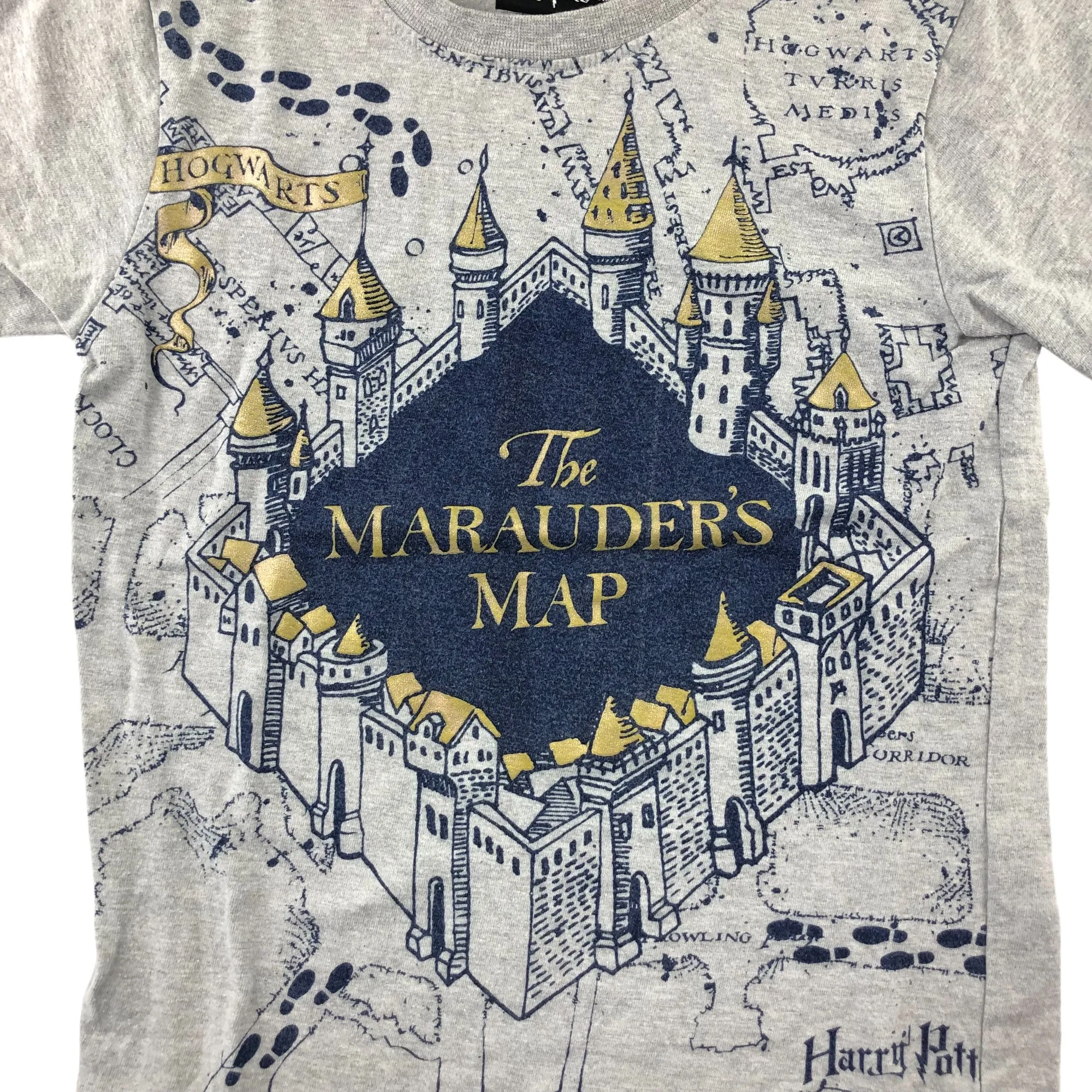 Harry Potter t-shirt 5-6 years grey and navy Marauders Map print short sleeve