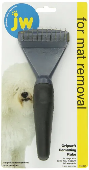 JW Pet Company GripSoft Dematting Rake Dog Brush