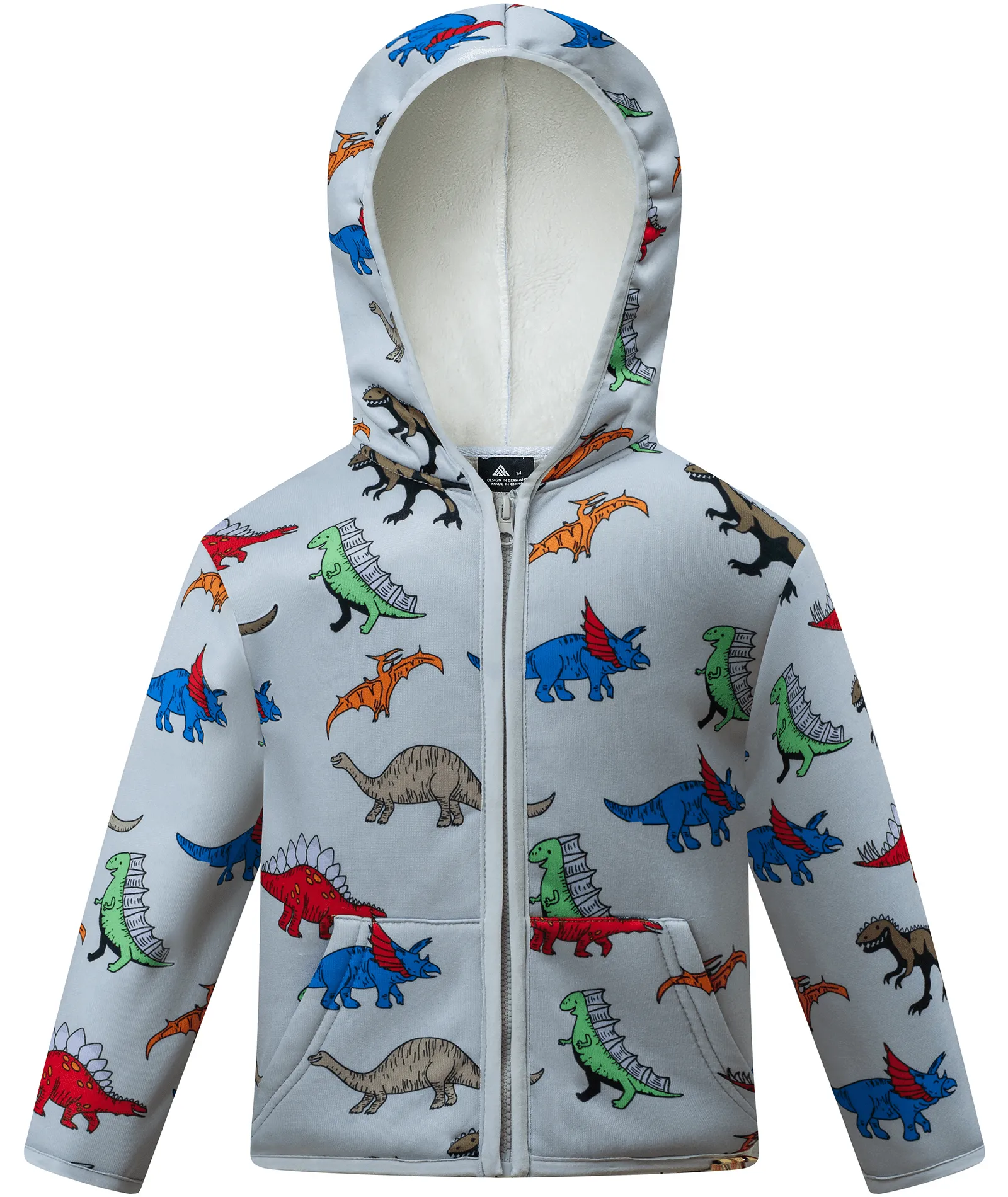 Kid's Zip-Up Dinosaur Printed Fleece Hoodie-ZPK004388