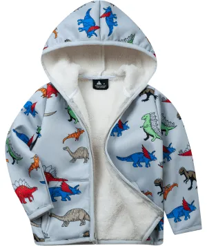 Kid's Zip-Up Dinosaur Printed Fleece Hoodie-ZPK004388