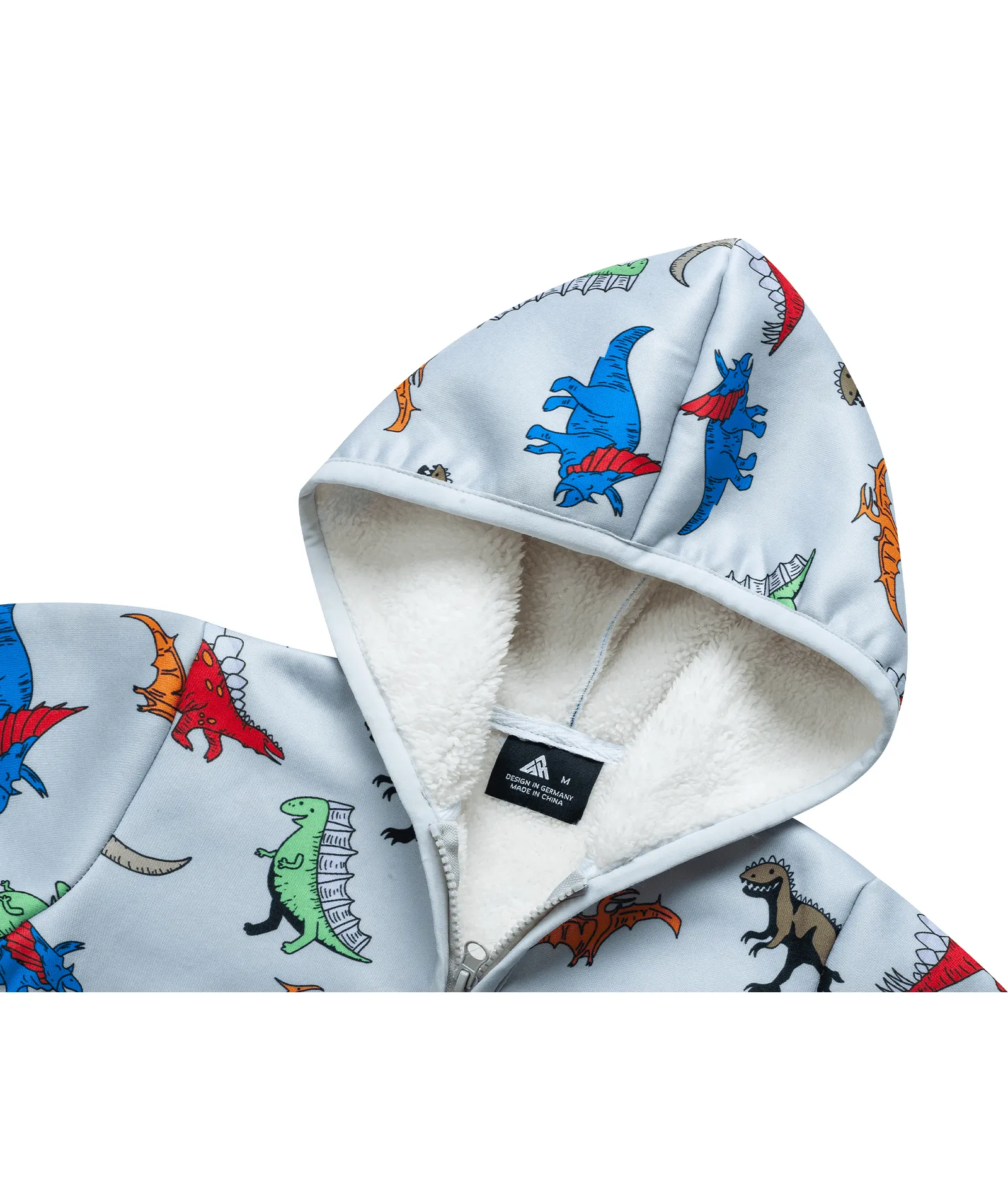 Kid's Zip-Up Dinosaur Printed Fleece Hoodie-ZPK004388