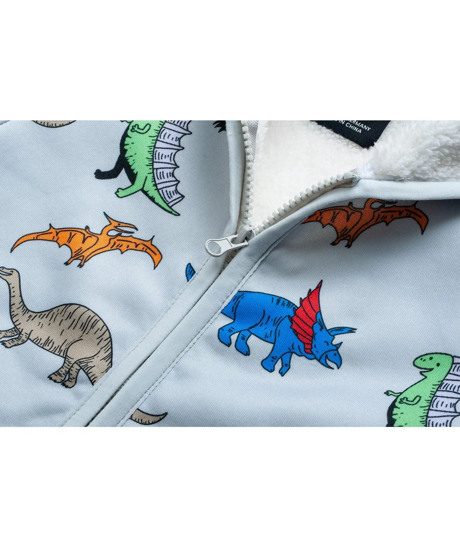 Kid's Zip-Up Dinosaur Printed Fleece Hoodie-ZPK004388