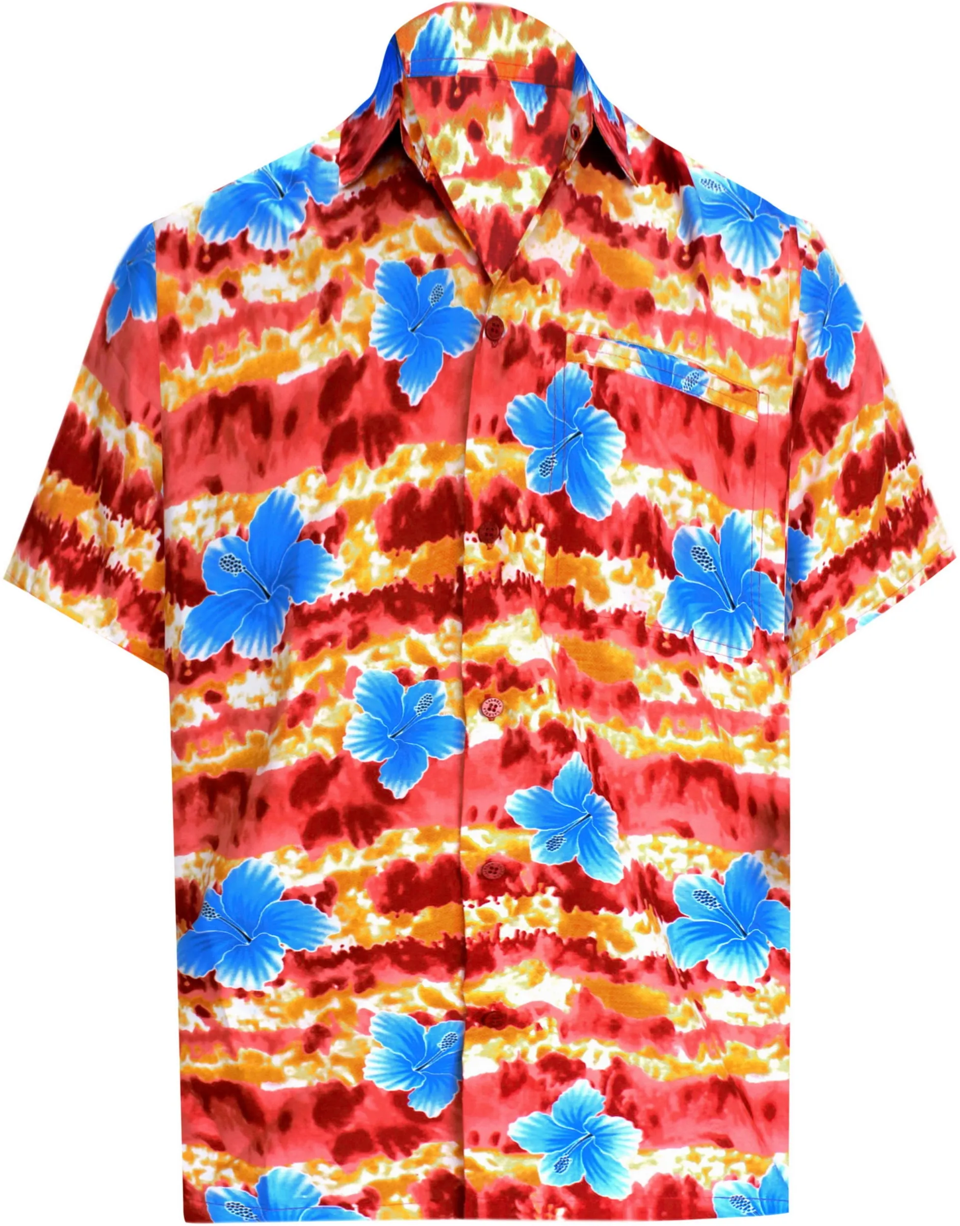 LA LEELA Shirt Casual Button Down Short Sleeve Beach Shirt Men Aloha Pocket Blood Red_W328