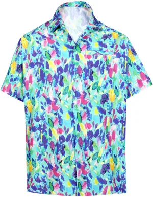 LA LEELA Shirt Casual Button Down Short Sleeve Beach Shirt Men Aloha Pocket shirt Blue_6028