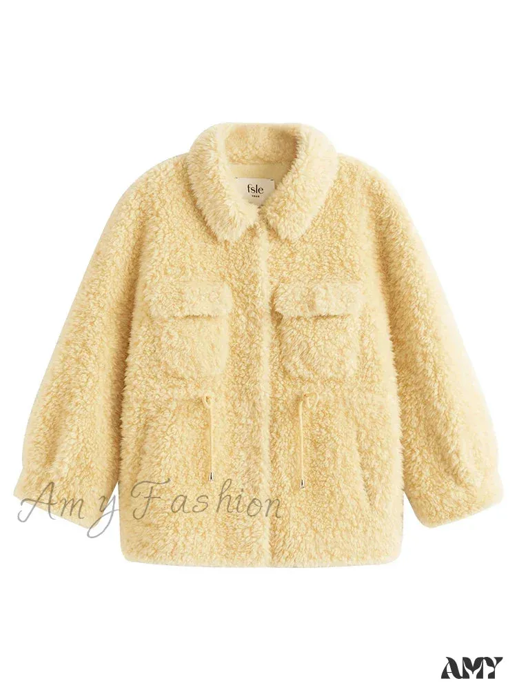 Lamb Fur Autumn Winter Imitation Fur Short Yellow Jacket