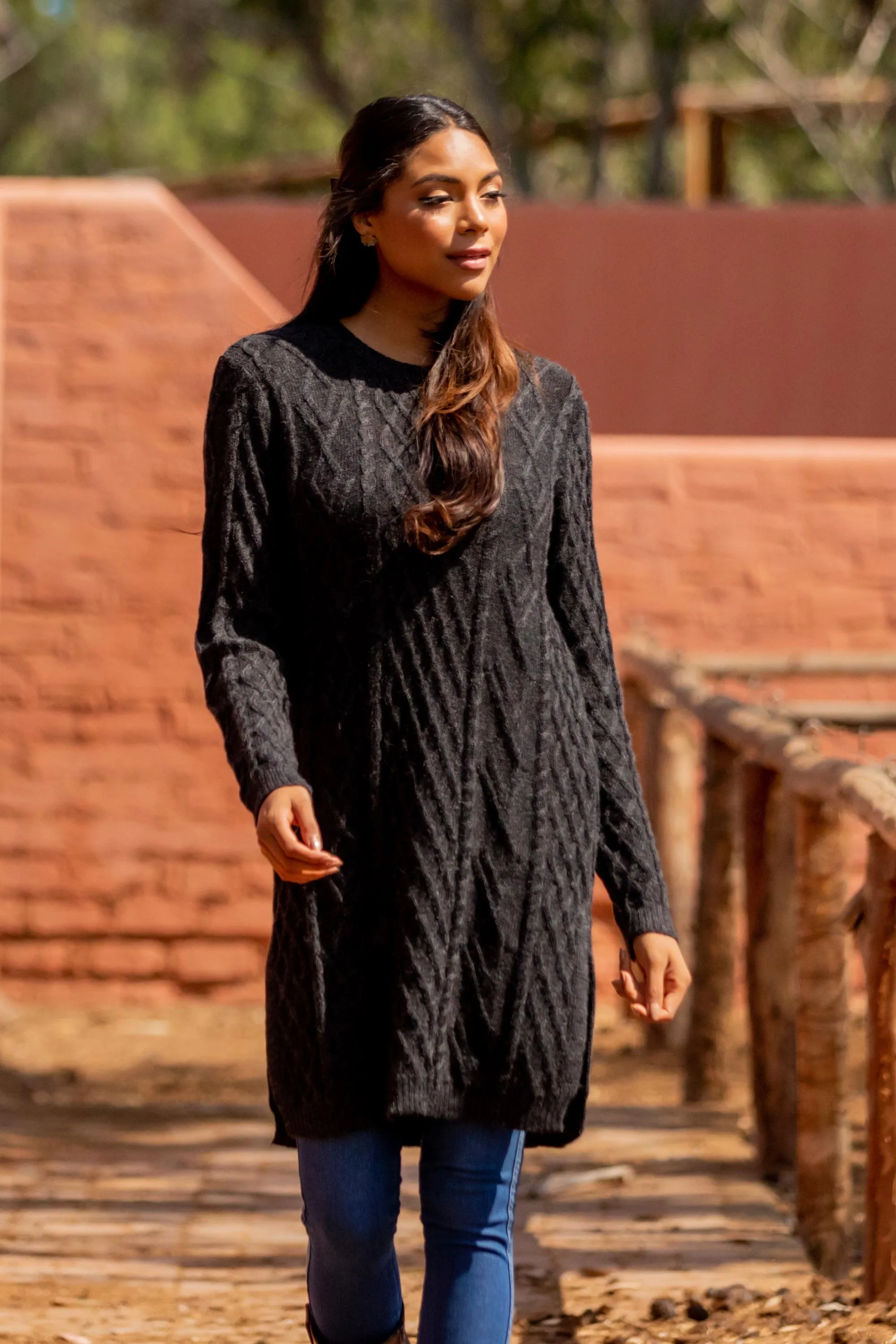 Long Lines in Charcoal Alpaca Tunic Sweater Dress