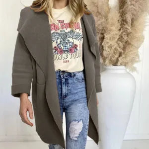 Loose Long Jacket Cardigan New Women Winter Midi Solid Vintage Pocket Streetwear Coat