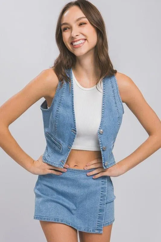 LOVE TREE Denim Buttoned Vest Top