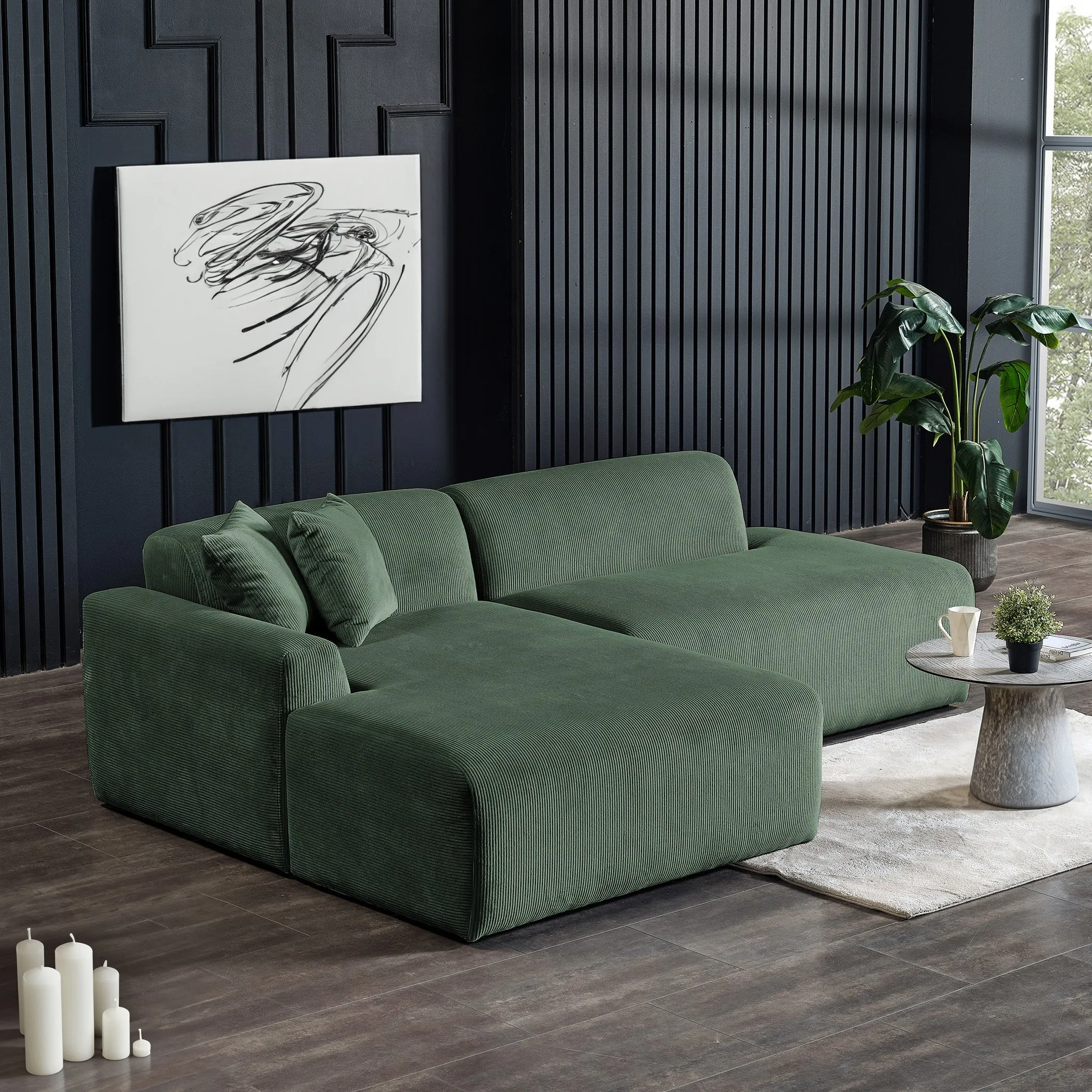 Mar Sectional Green Velvet Sofa (Left Facing)