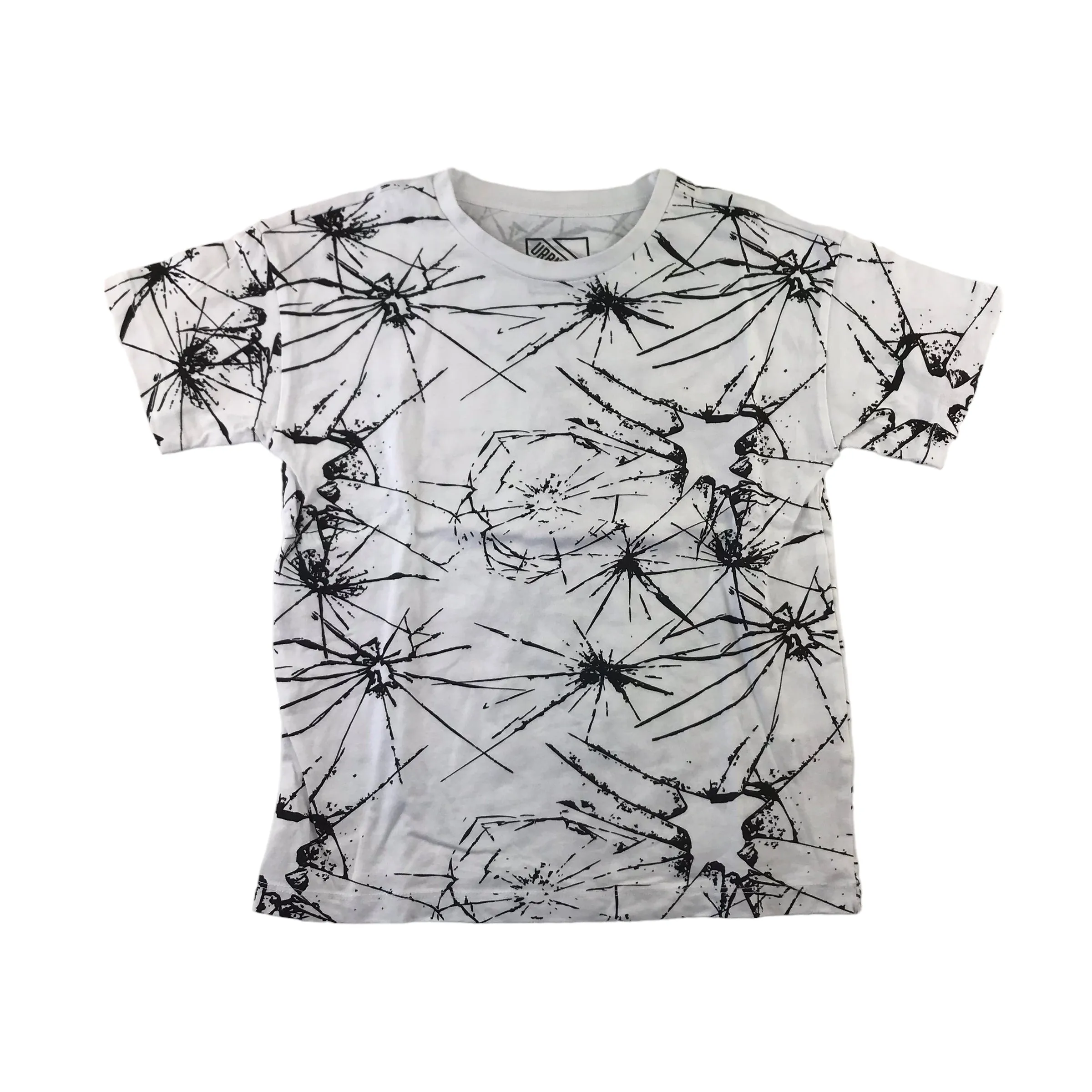 Matalan t-shirt 7-8 years white graphic print pattern short sleeve cotton