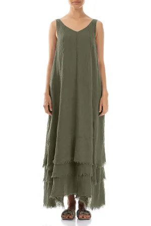 Maxi Olive Gauze Linen Dress