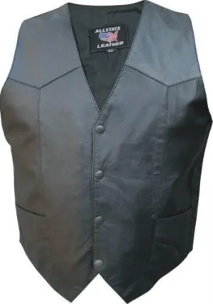 Men's Basic Black Goat Skin Leather Motorcycle Vest