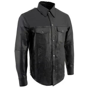 Milwaukee Leather LKM1600 Men's Black Lightweight Casual Biker Style Leather Shirt