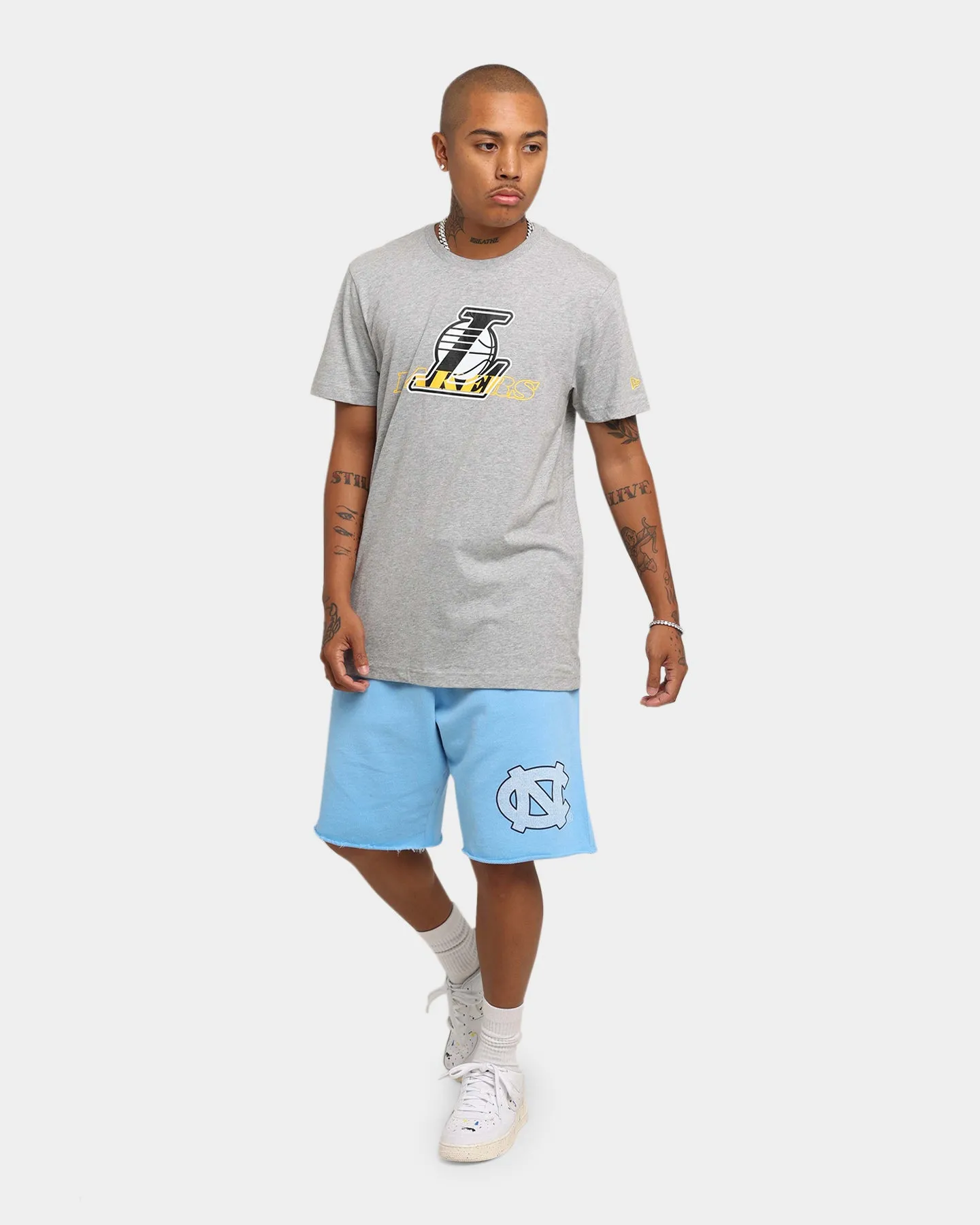 New Era Los Angeles Lakers Script T-Shirt Heather Grey