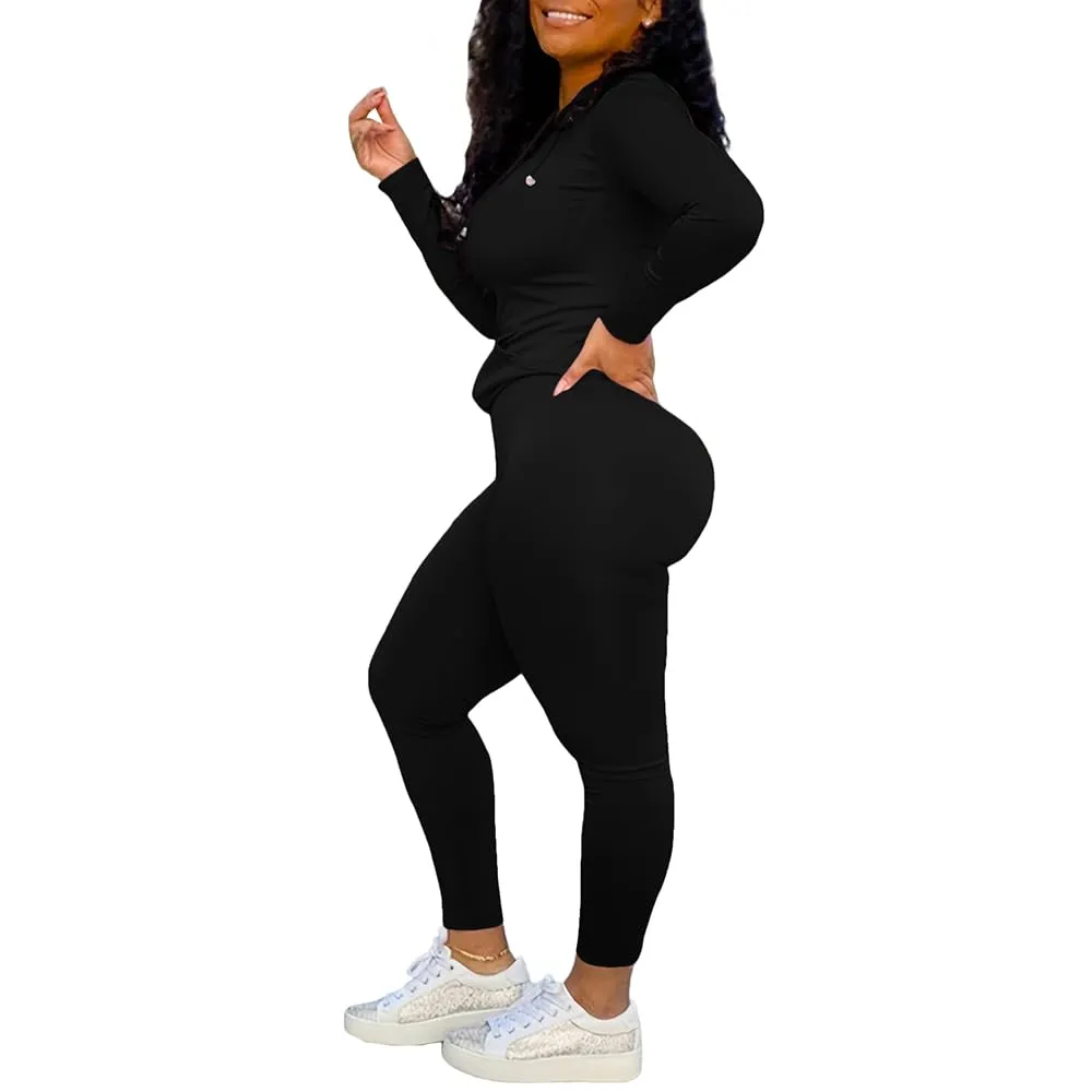 Nimsruc 2 Piece Outfits For Women Sweatsuits Sets Hooded Tracksuit Long Sleeve Pullover Jogger Sweat Pants Set Black M