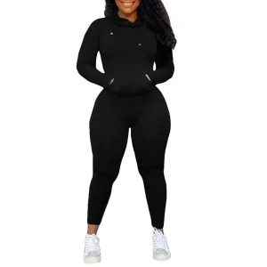 Nimsruc 2 Piece Outfits For Women Sweatsuits Sets Hooded Tracksuit Long Sleeve Pullover Jogger Sweat Pants Set Black M