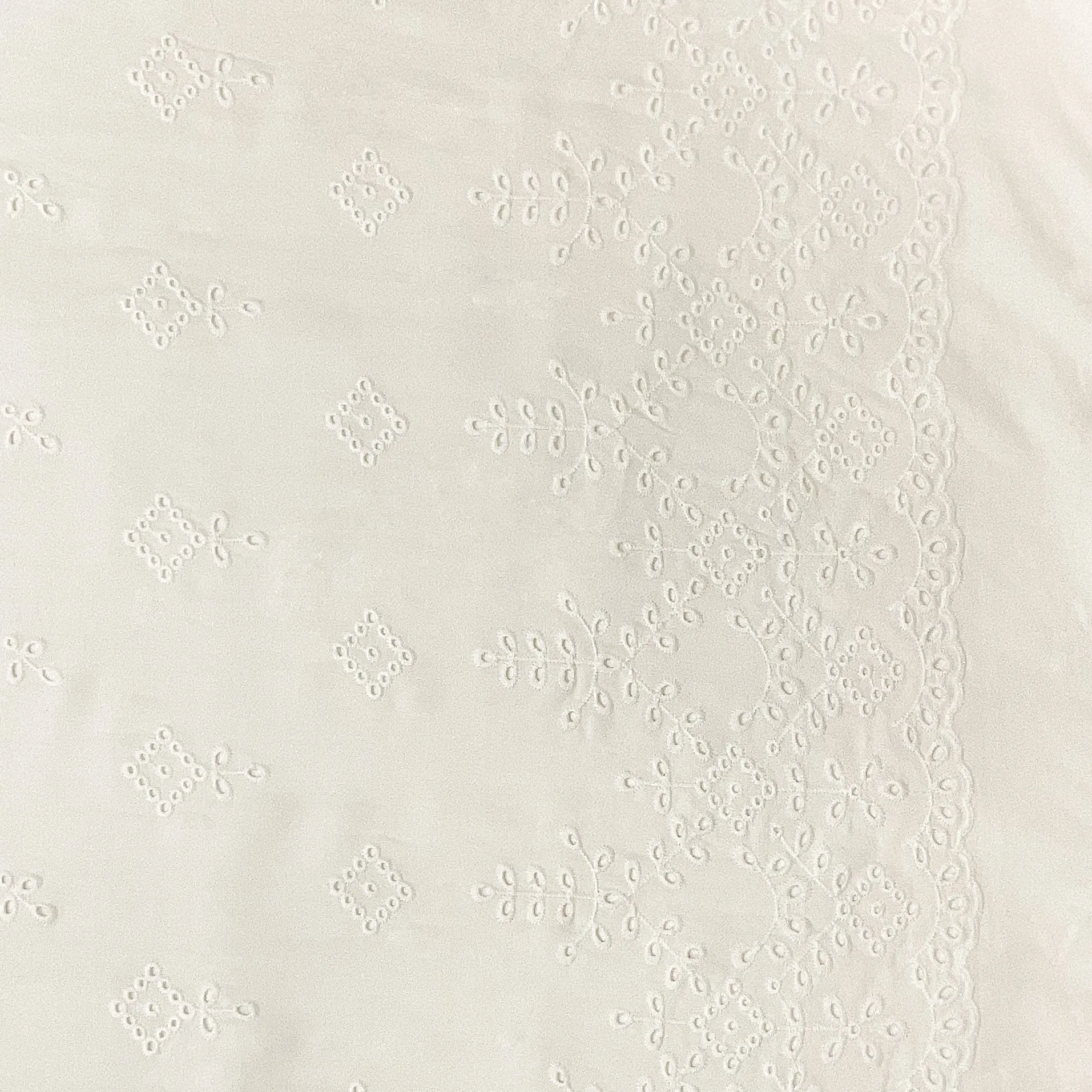 Off-White Famous Designer Rayon  Eyelet Scalloped Border Embroidery Fabric