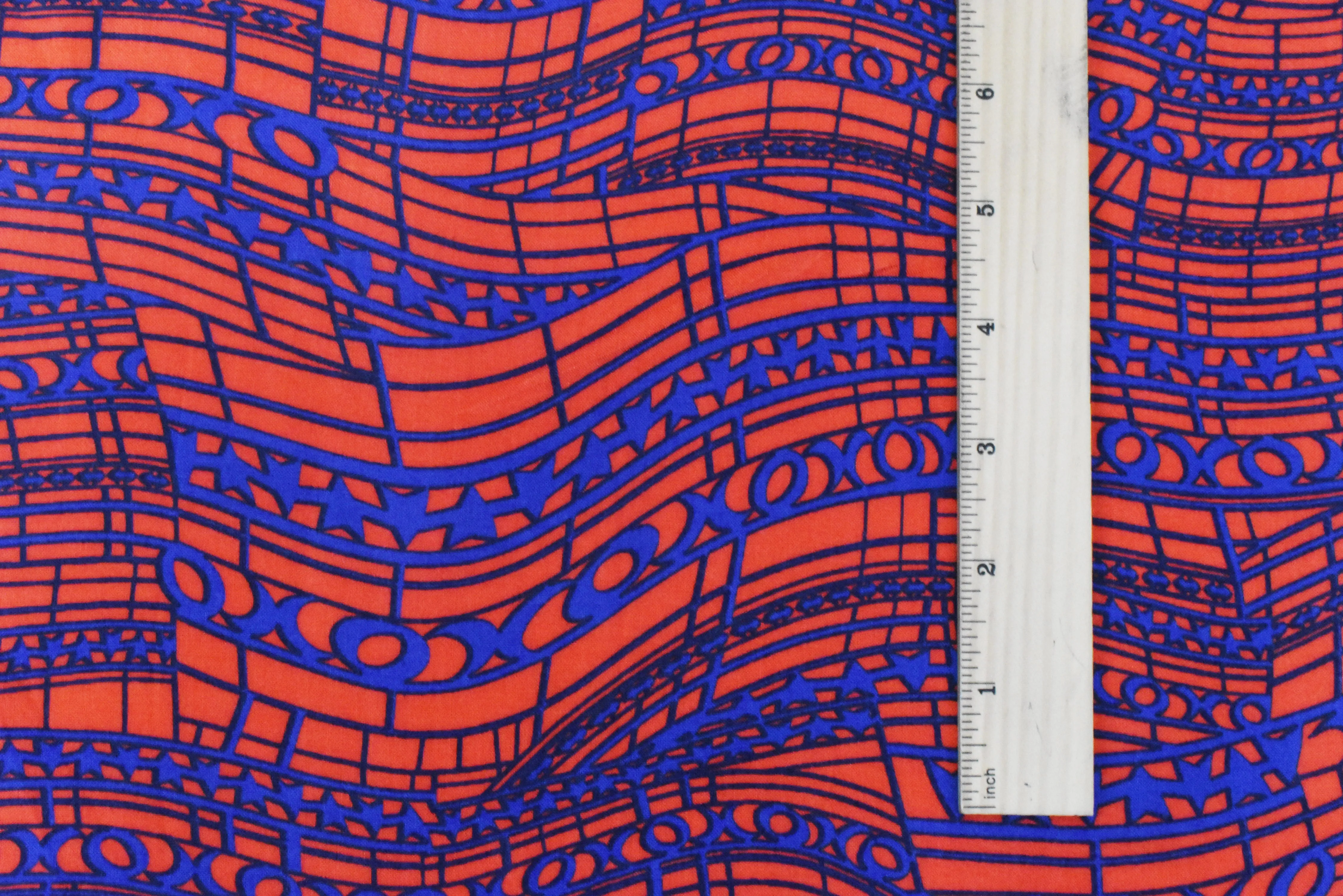 Orange-Blue Modern Abstract Printed Rayon Challis Woven Fabric