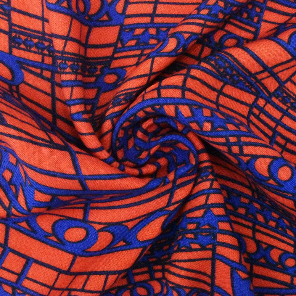 Orange-Blue Modern Abstract Printed Rayon Challis Woven Fabric