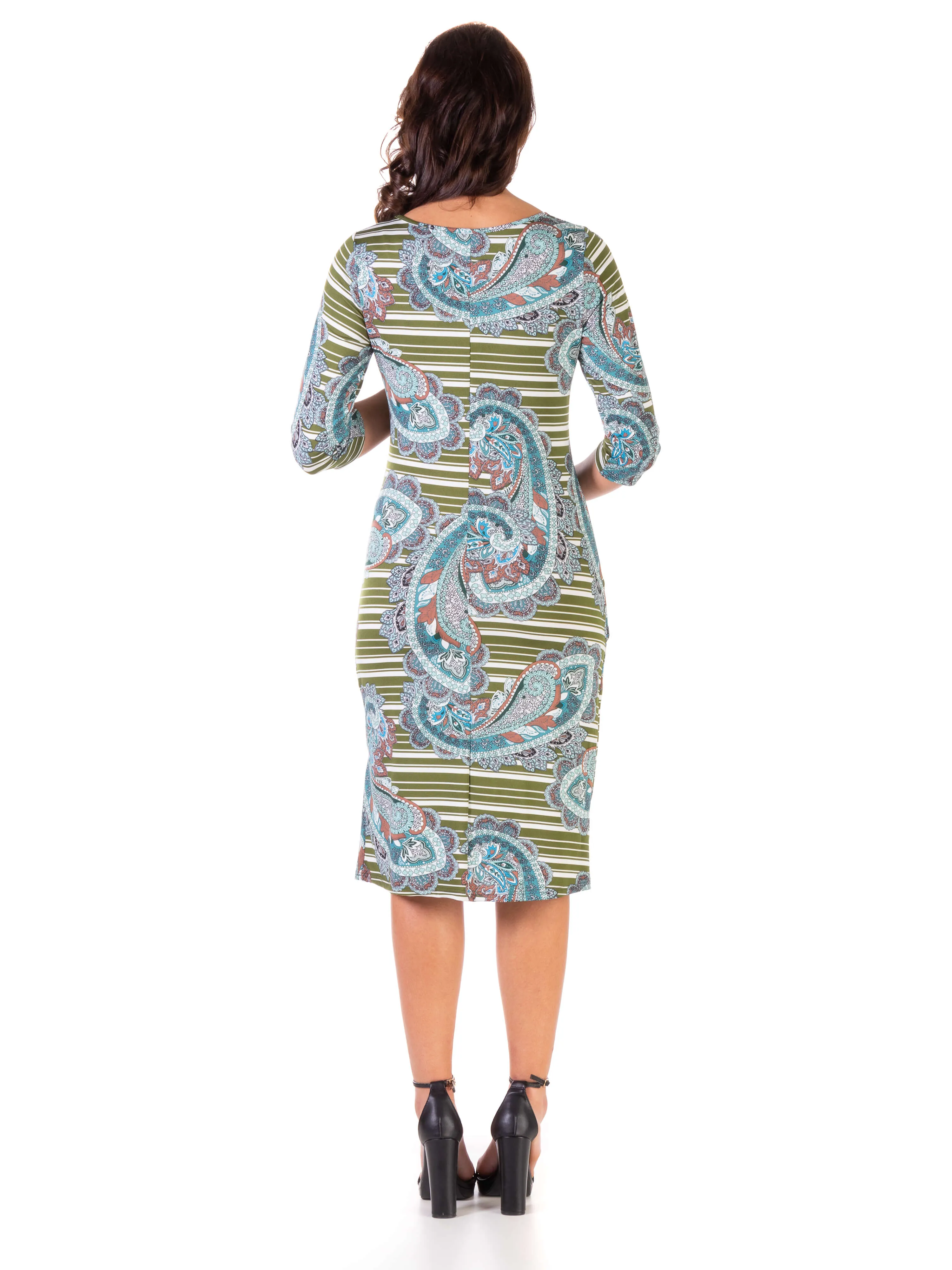 Paisley Maternity Elbow Sleeve Ruched Knee Length Dress