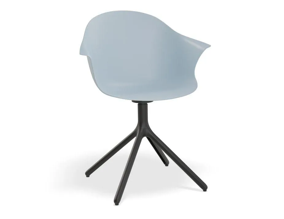 Pebble Armchair Pale Blue with Shell Seat - Sled Base with White Legs