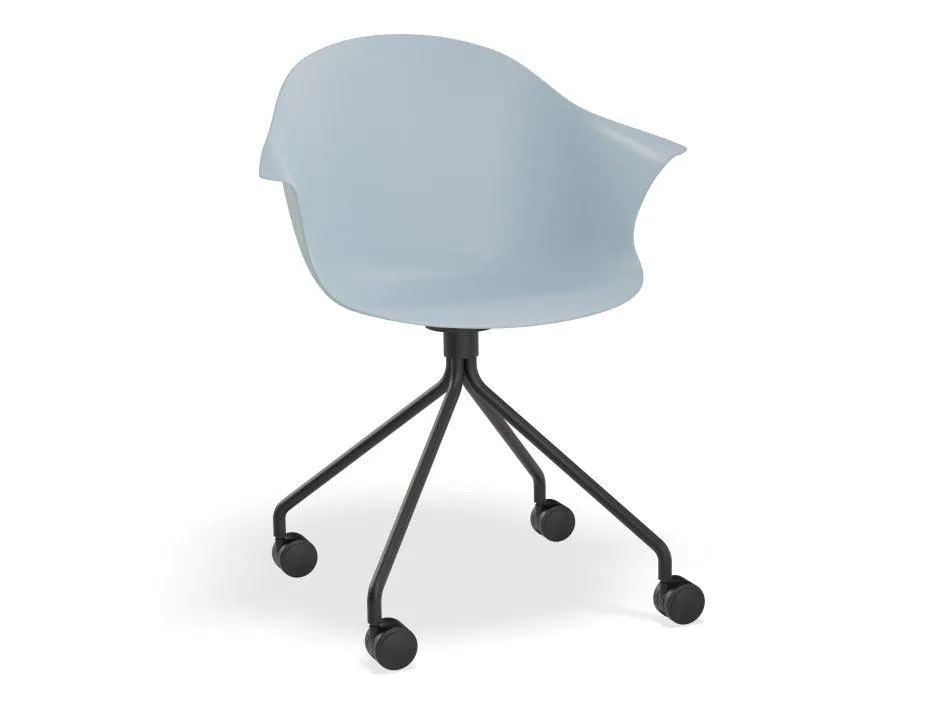 Pebble Armchair Pale Blue with Shell Seat - Sled Base with White Legs