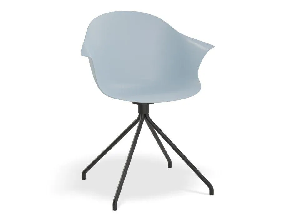 Pebble Armchair Pale Blue with Shell Seat - Sled Base with White Legs