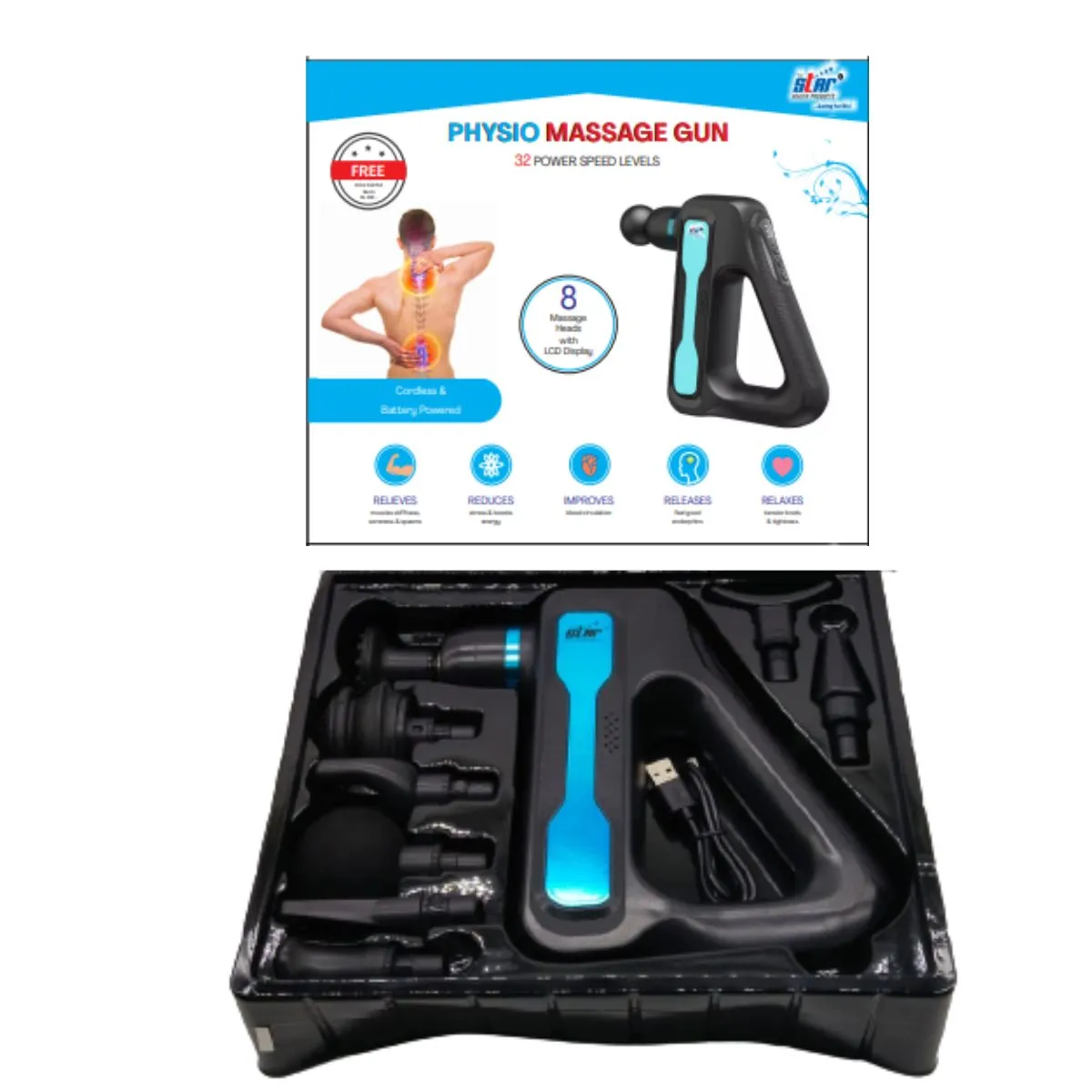 Physio Massage Gun with 8 attachments