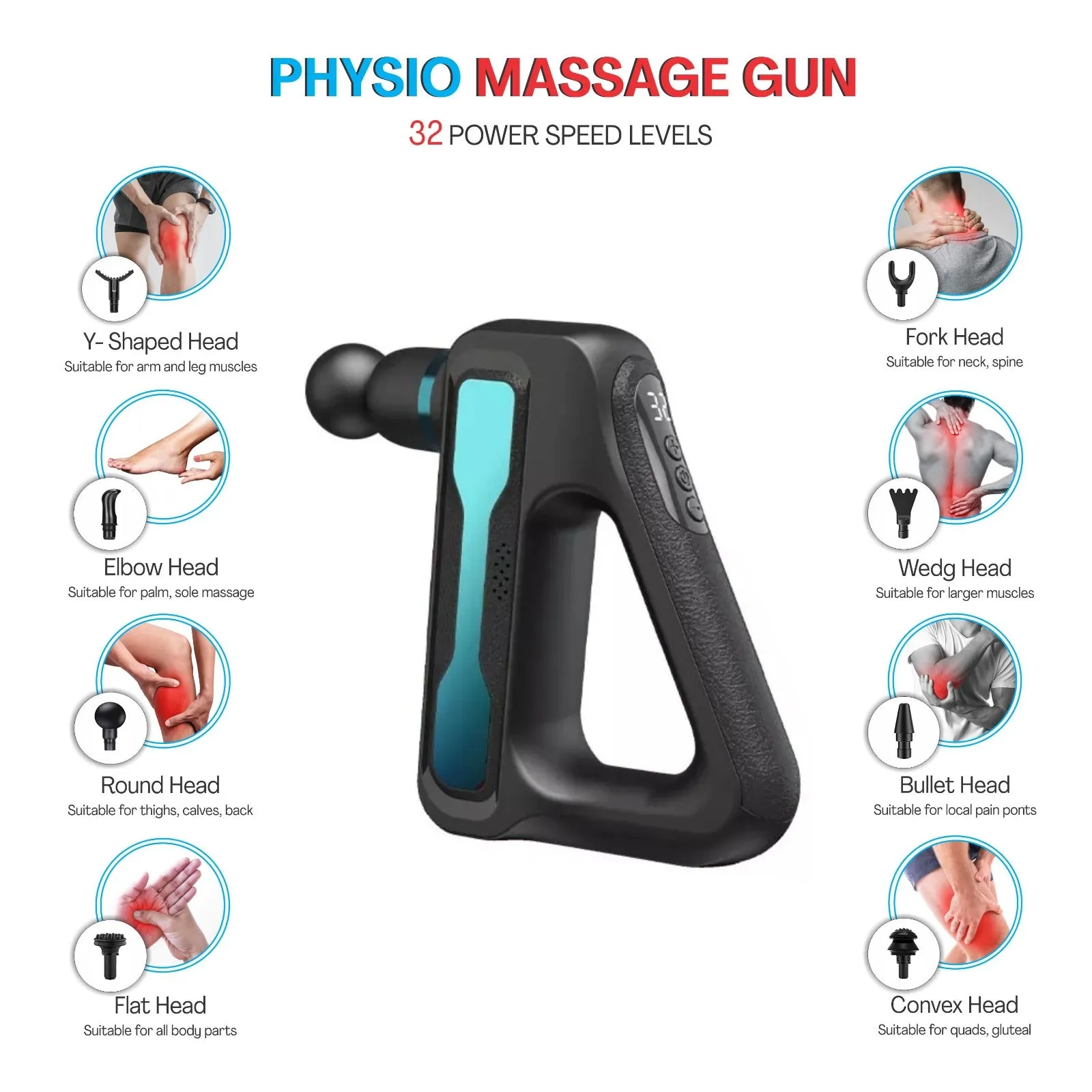 Physio Massage Gun with 8 attachments