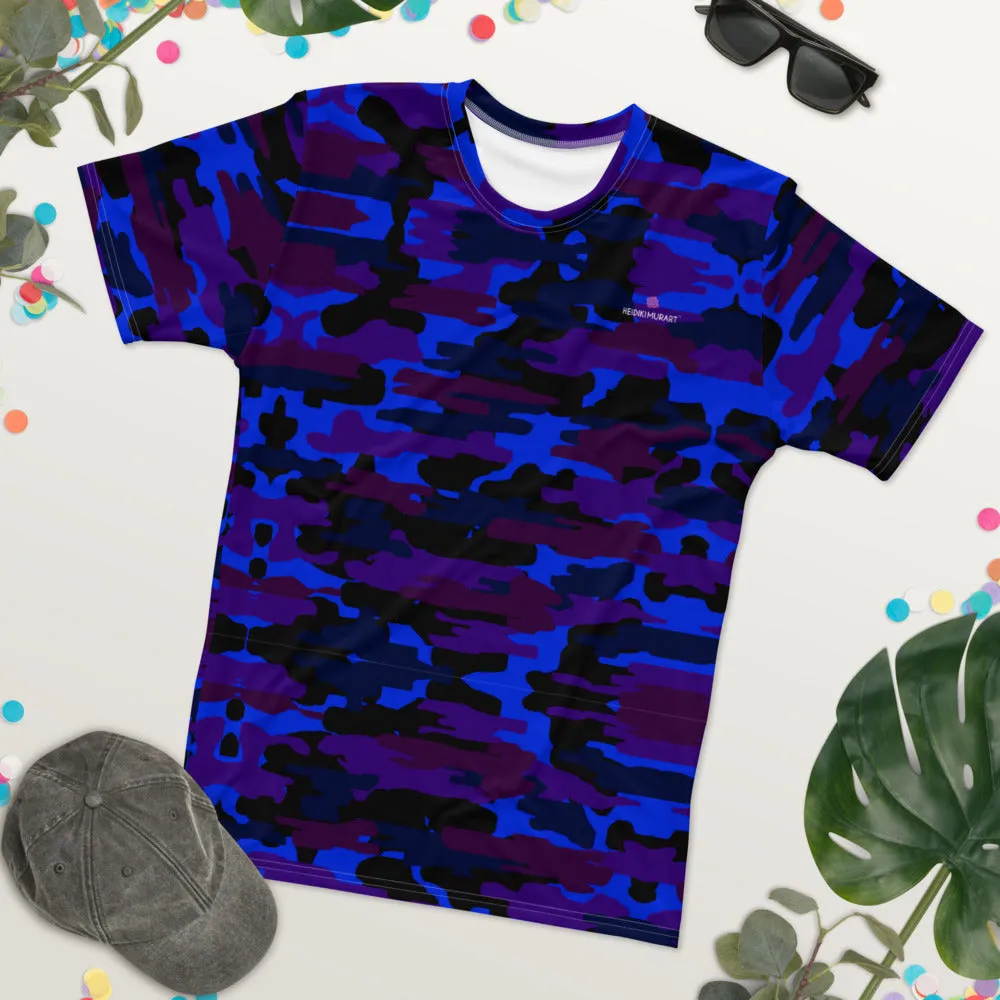 Purple Camo Print Men's T-shirt, Camouflaged Military Army Print Premium Shirts For Men-Made in USA/EU