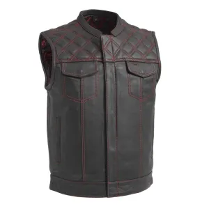 RED FIM693-QLT | Downside - Men's Club Style Leather Vest - Black/Red