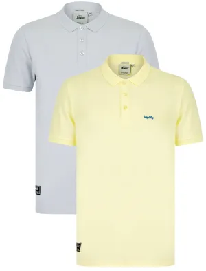 Reeves (2 Pack) Signature Cotton Pique Polo Shirt in Transparent Yellow / Pale Blue - Tokyo Laundry