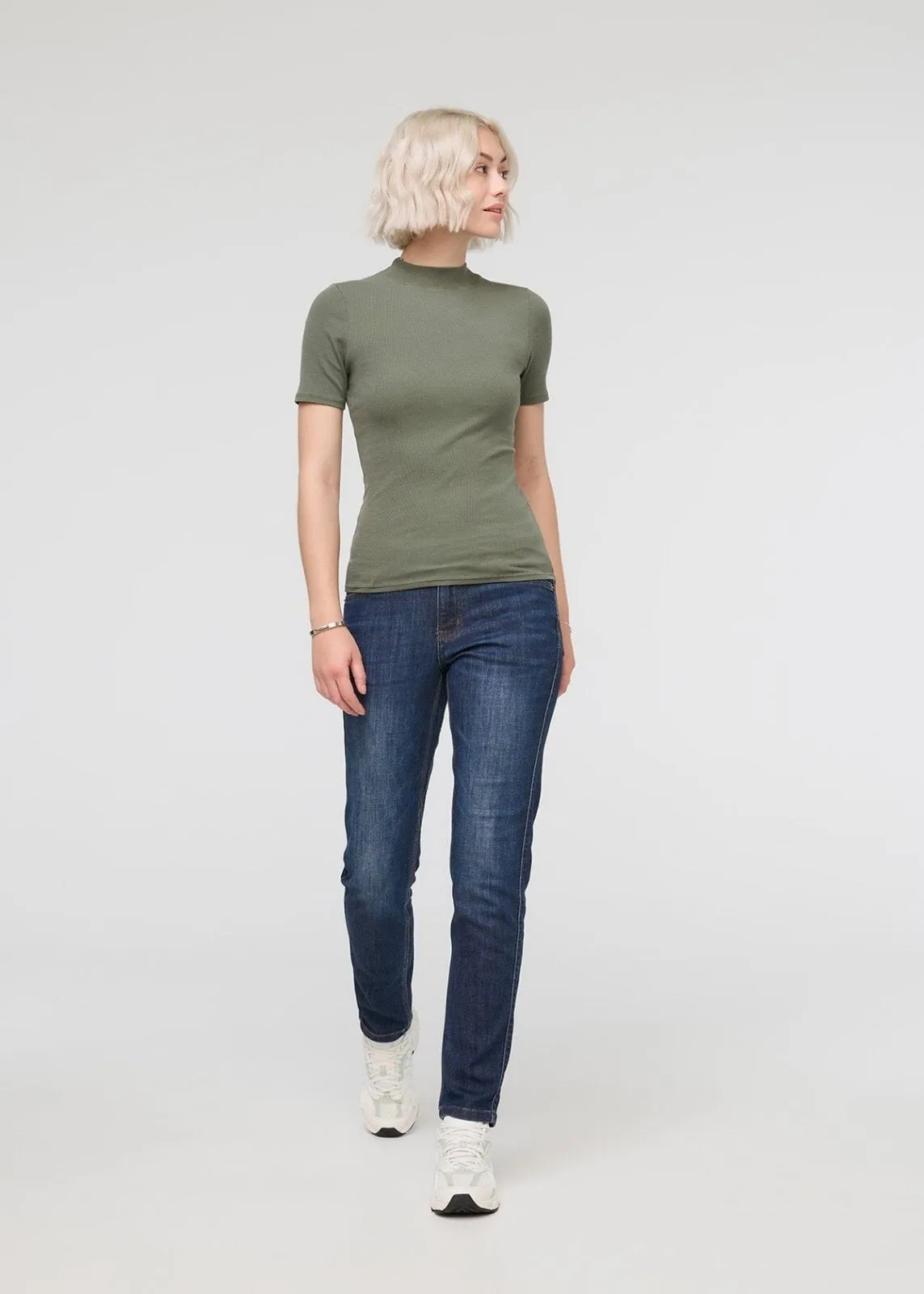 Ribbed Pima Mock Neck Tee