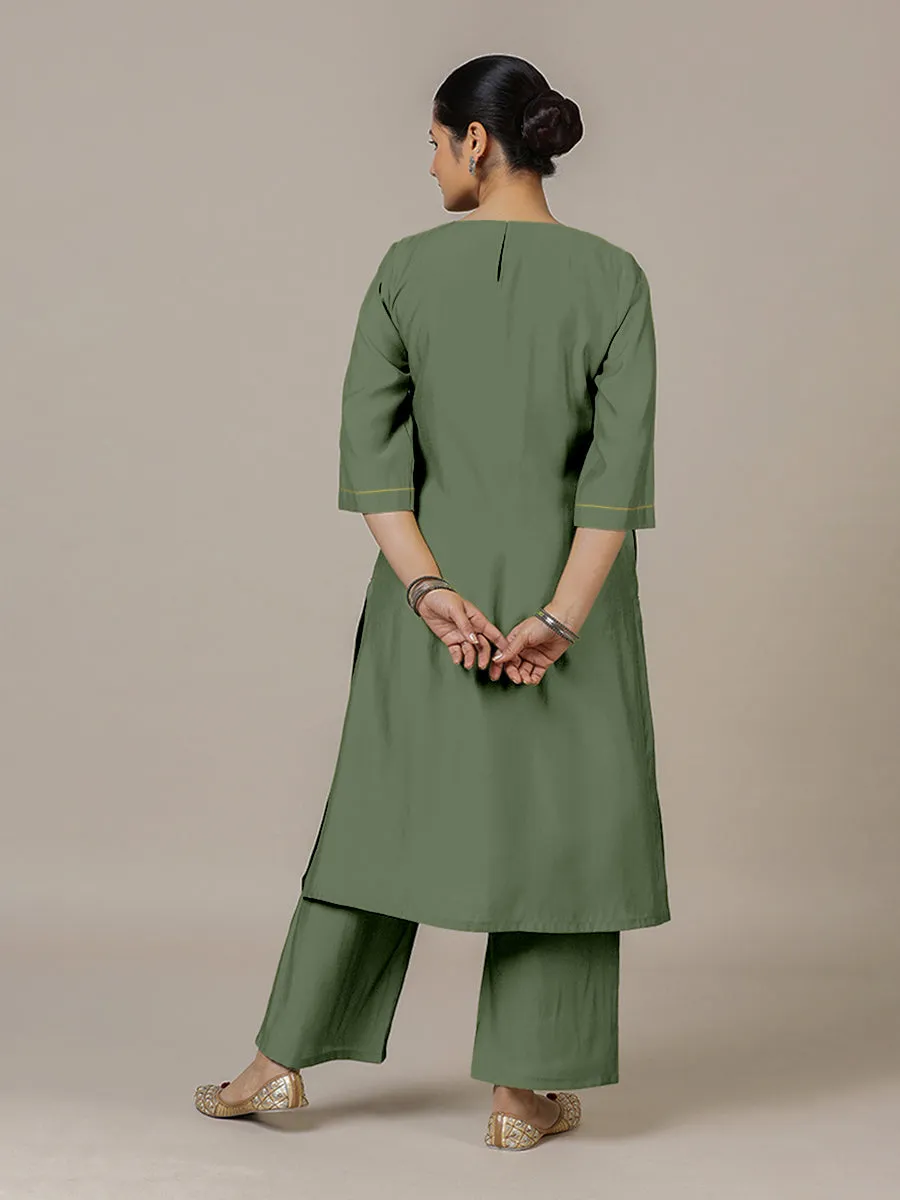 Sadaf x Rozaana | A Line Kurta in Hunter Green with Thread Work | Coords or Only Kurta