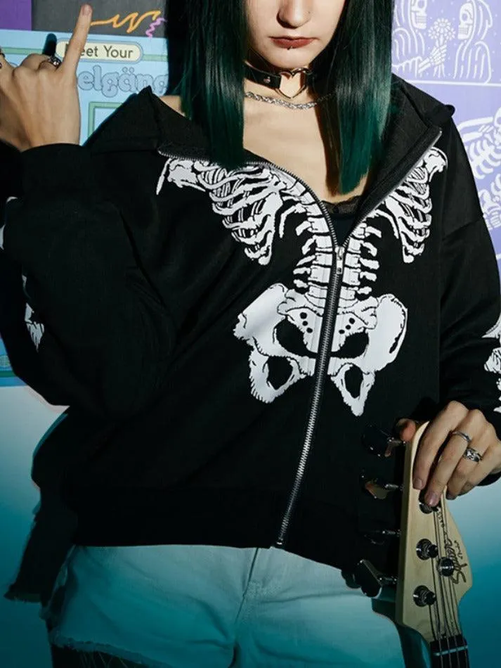 Skeleton Print Baggy Oversized Hoodie