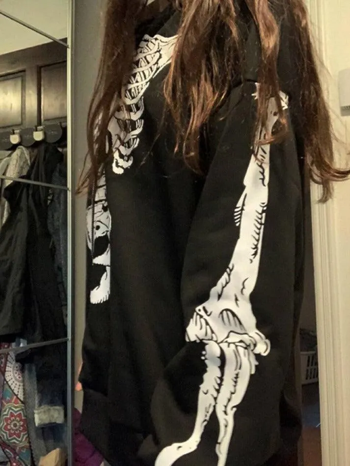 Skeleton Print Baggy Oversized Hoodie