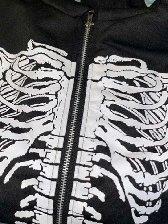 Skeleton Print Baggy Oversized Hoodie