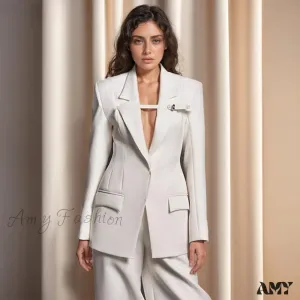 Slimming Hollow Out Casual Lapel Long Sleeve Notched Collar Patchwork Belt Fashion Style Coats Blazer