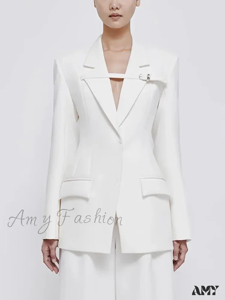 Slimming Hollow Out Casual Lapel Long Sleeve Notched Collar Patchwork Belt Fashion Style Coats Blazer