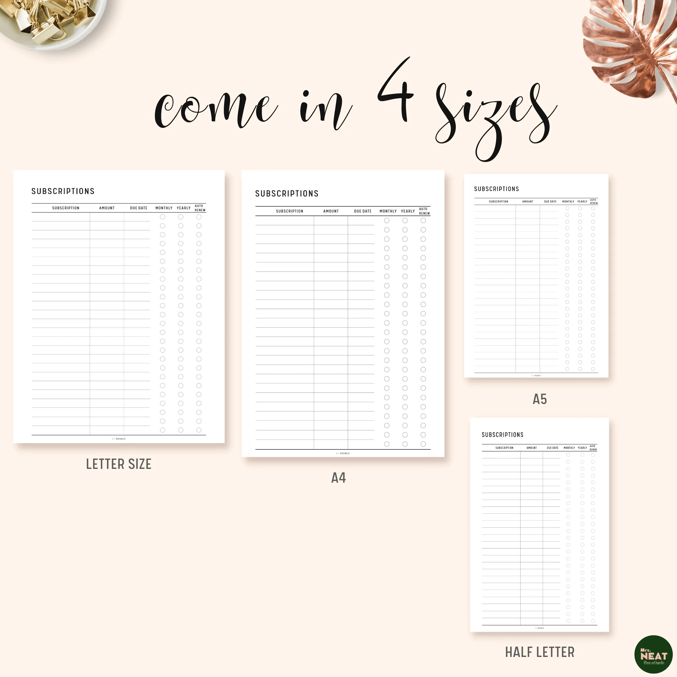 Subscription Tracker Printable - M111/2