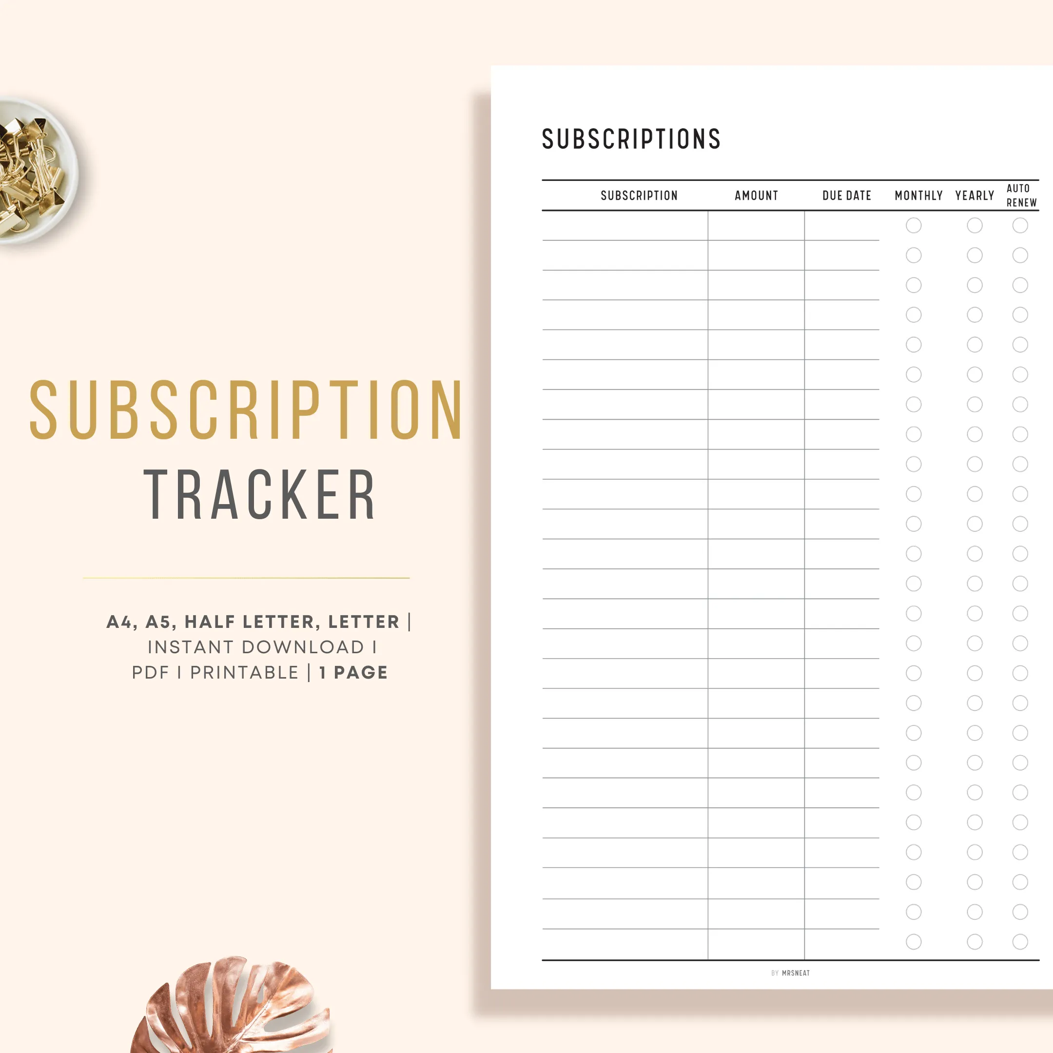 Subscription Tracker Printable - M111/2