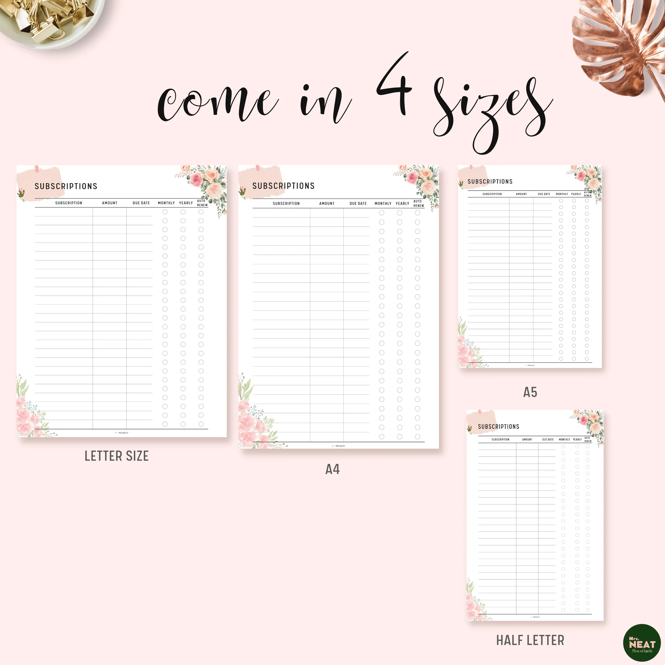 Subscription Tracker Printable - M111/2