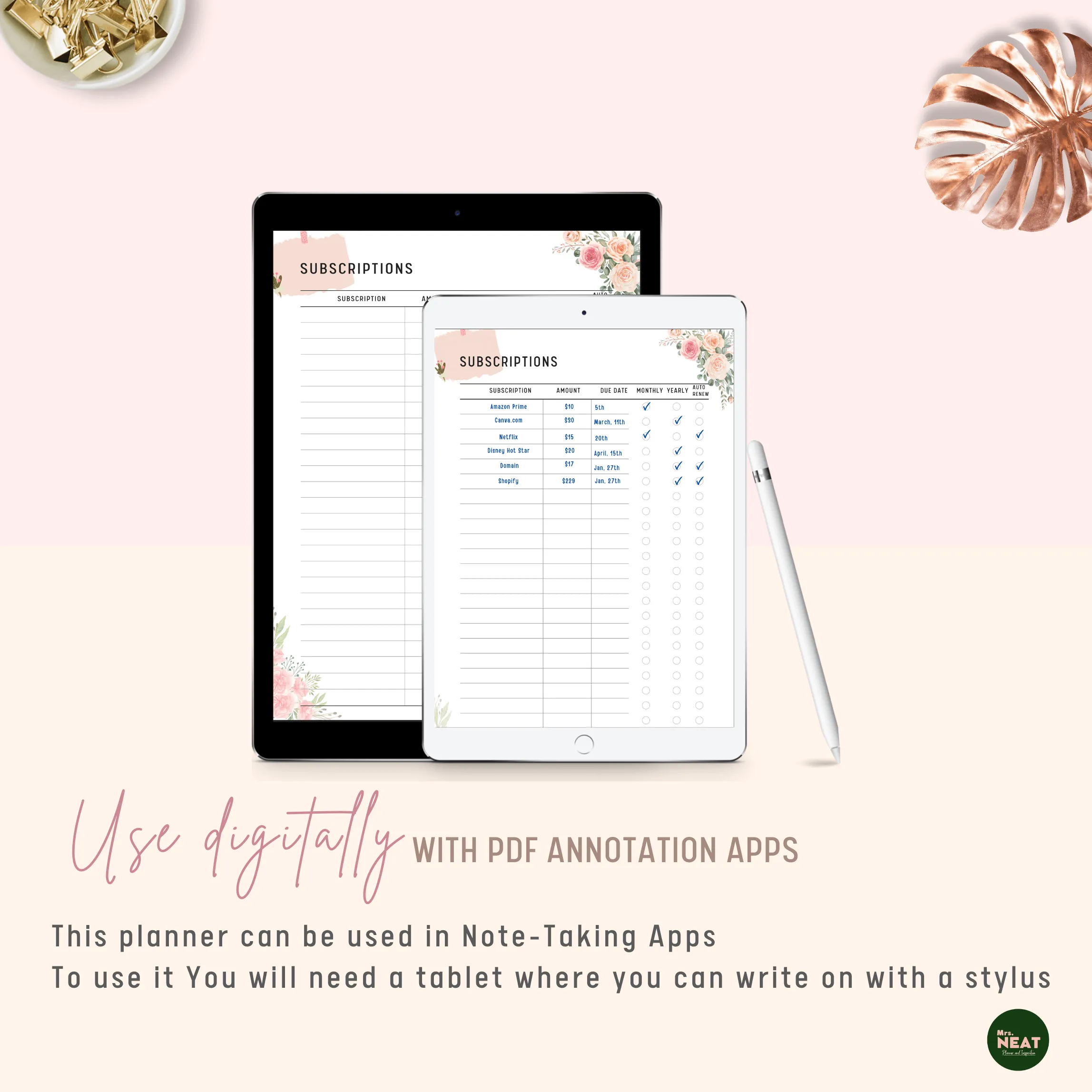 Subscription Tracker Printable - M111/2